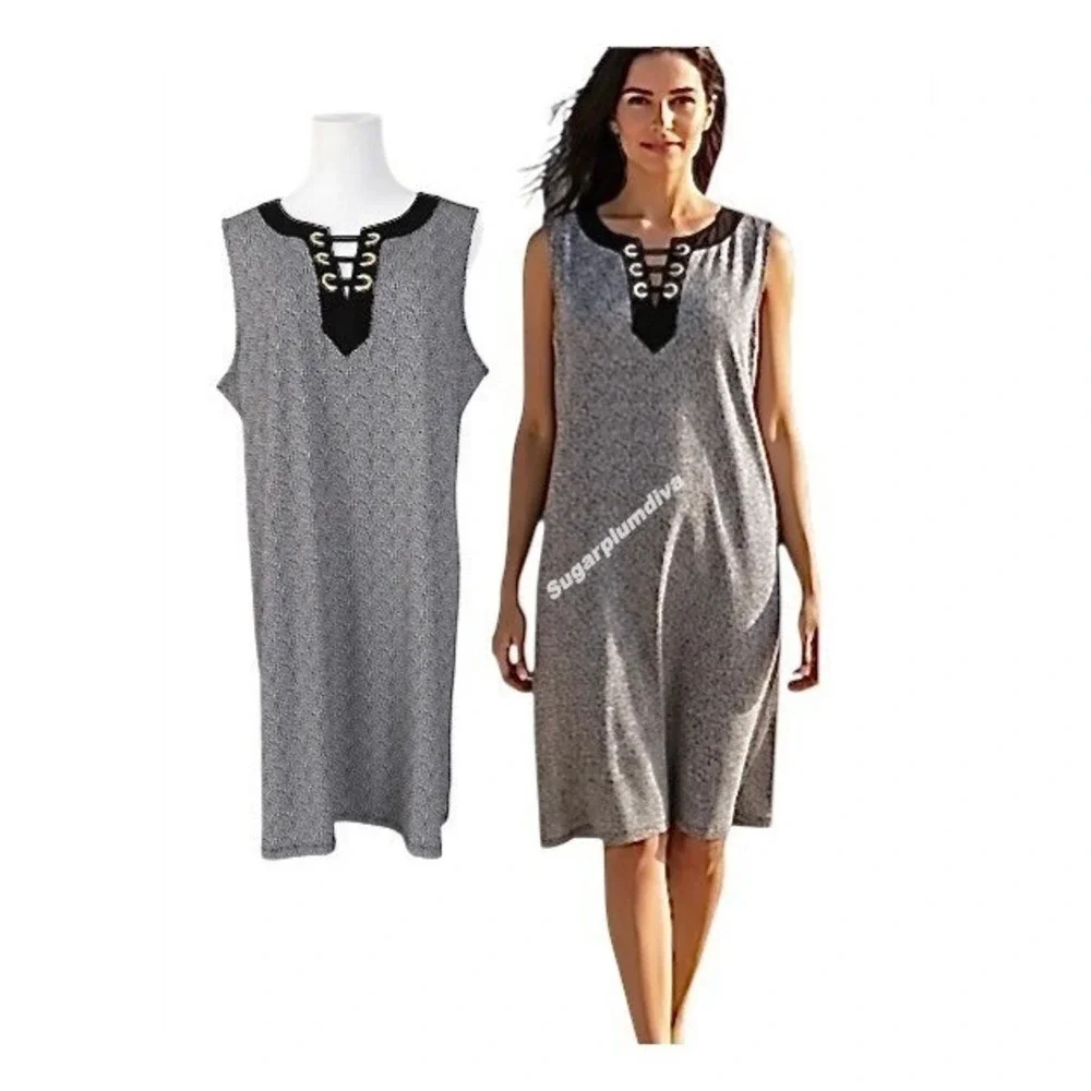 Michael Kors Black White Shift Dress XL Criss Cross Designer Edgy Elegance
